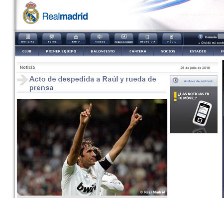 皇馬證實勞爾即將離隊 伯納烏告別成16年絕唱